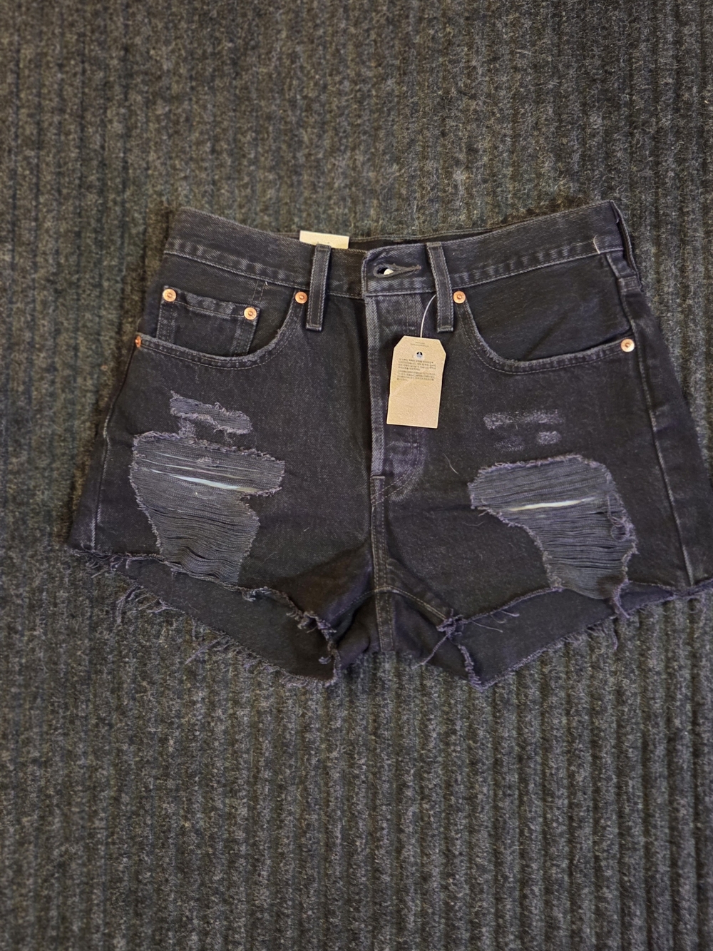 Levi's 501 Black Distressed High-Rise Denim Shorts